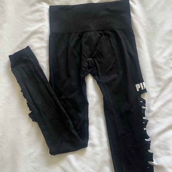 PINK Victoria's Secret Other - PINK Victoria's Secret Black Fringe Leggings